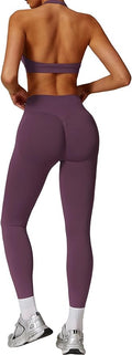 ABOCIW Workout Sets for Women Seamless Scunch Butt Lifting Impact Leggings Halter Sports Bra 2 Piece Gym Outfits