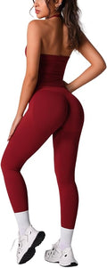 ABOCIW Workout Sets for Women Seamless Scunch Butt Lifting Impact Leggings Halter Sports Bra 2 Piece Gym Outfits