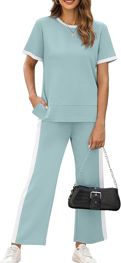 XIEERDUO Women's Side Slit Lounge Sets 2026 Fashion 2 Piece Travel Outfits Cozy Loungewear Wide Leg Tracksuits S-3XL