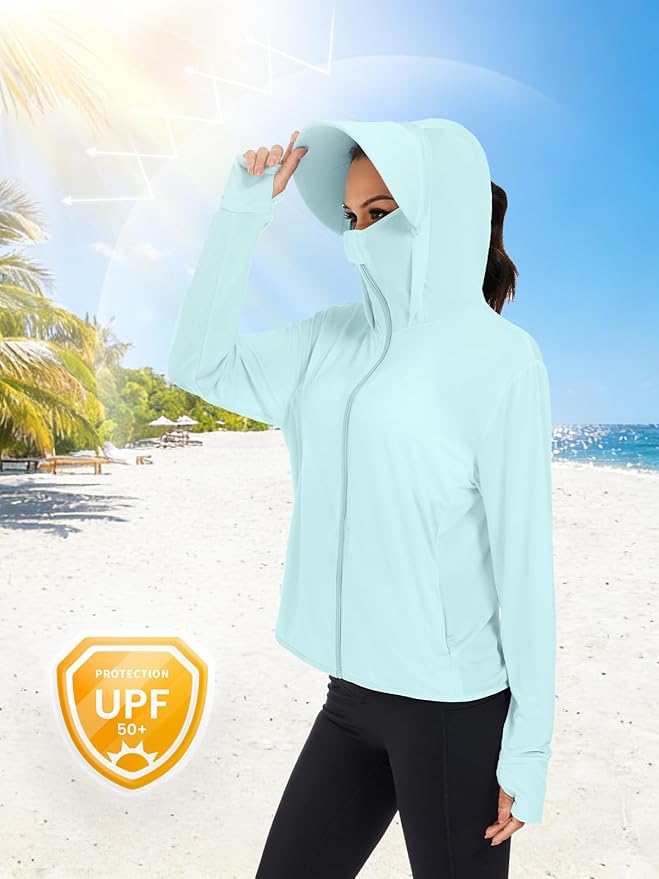 VUTRU Women UPF 50+ Sun Protection Jacket Hoodie Lightweight Full Zip Pockets Running Shirts Long Sleeve for Hiking Outdoor