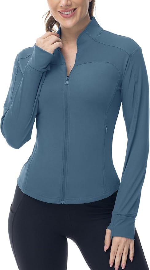 BGOWATU Women's Workout Jacket Lightweight Zip up Running Athletic Jackets with Thumb Holes