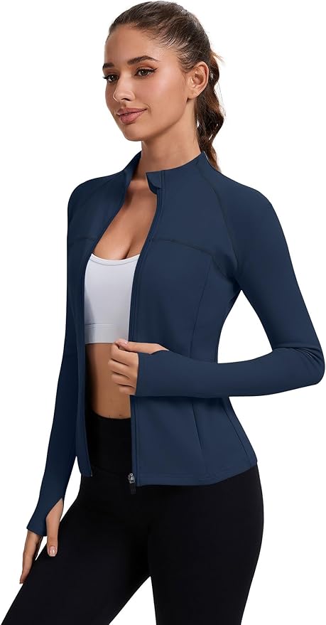 Rapbin Women's Full Zip Workout jackets Runing Slim Fit Athletic Tops With Thumb Holes