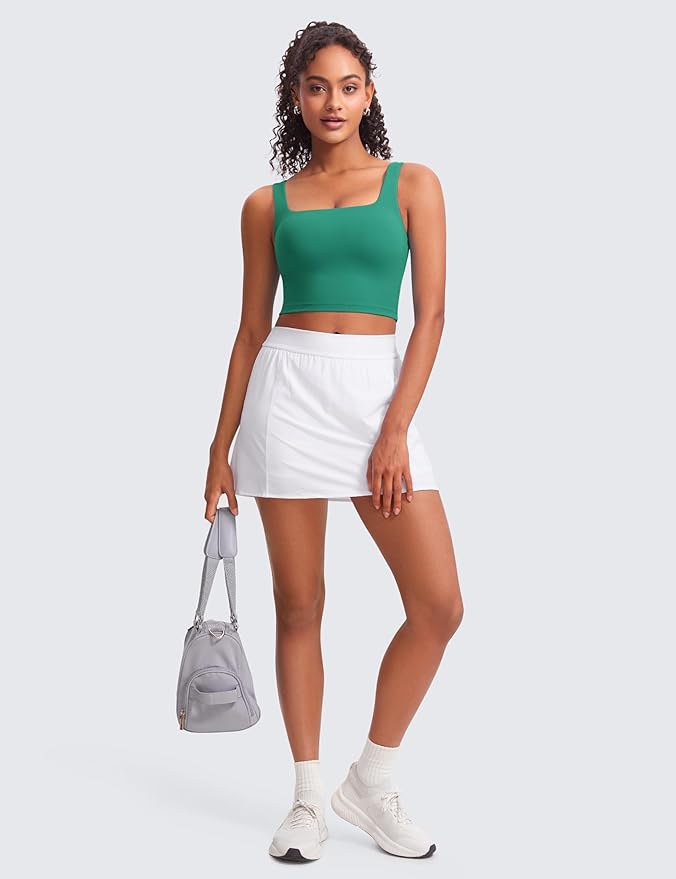 CRZ YOGA Butterluxe Square Neck Crop Tank Tops for Women - Workout Longline Sports Bras Padded Yoga Camisole