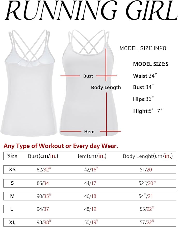 RUNNING GIRL Yoga Tank Tops for Women Built in Shelf Bra B/C Cups Strappy Back Activewear Workout Compression Tops