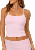 Ieumaz Strappy Crop Top for Women Scoop Neck Longline Gym Workout Sports Bras Built in Removable Pads Yoga Camisole Tank Top