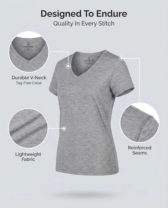 Real Essentials 5 Pack: Women's Dry-Fit Short Sleeve V Neck T Shirt Workout Fitness Yoga Top Tee (Available in Plus Size)