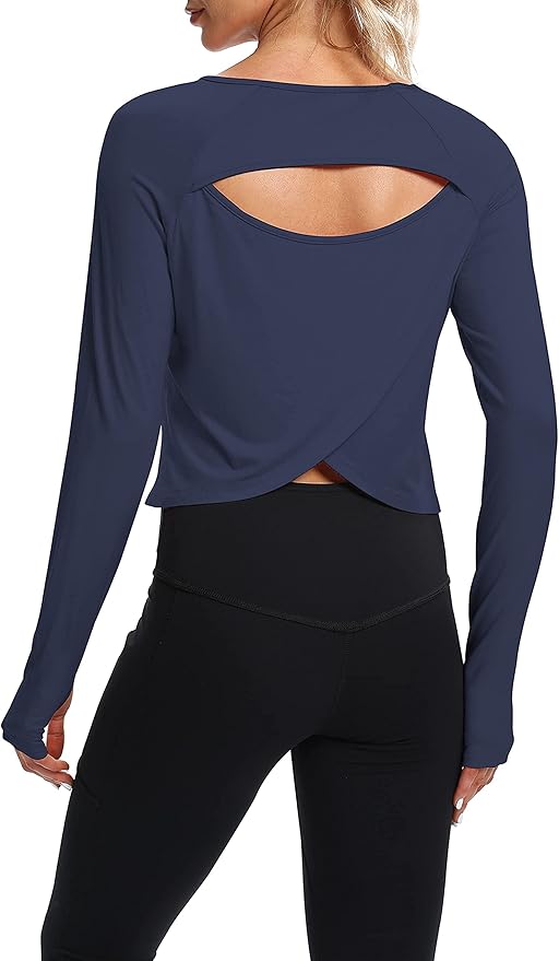 Bestisun Long Sleeve Workout Running Shirts Athletic Yoga Gym Crop Tops for Women