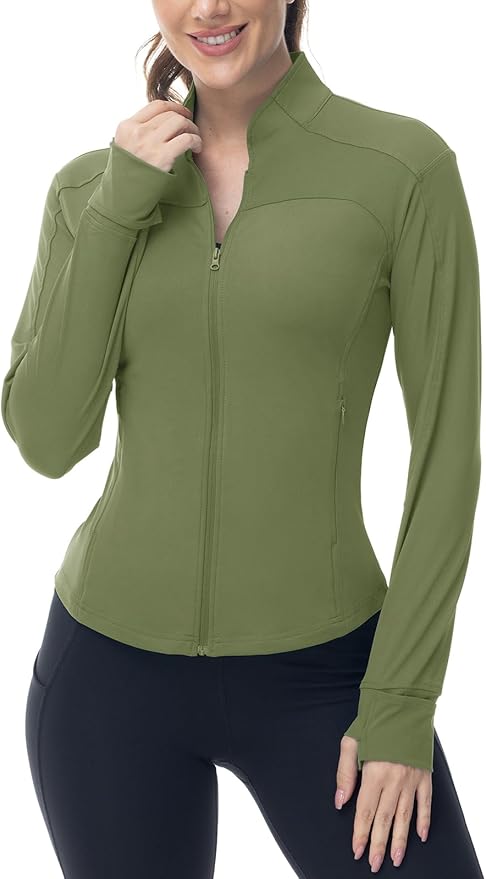 Gopune Women's Workout Athletic Jacket Lightweight Zip Up Yoga Slim Fit Tops with Pockets
