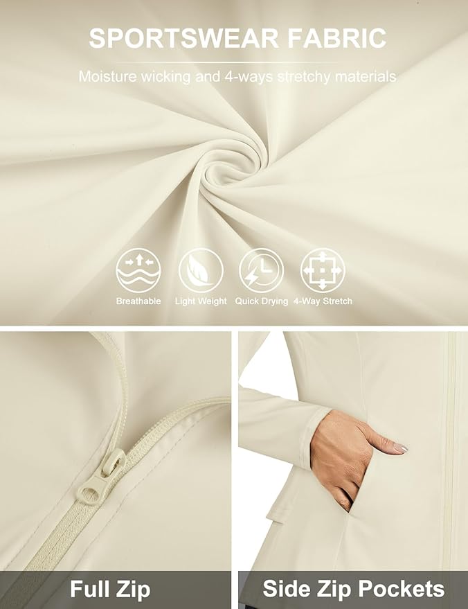 LURANEE Women's Golf Athletic Jackets with Pleated Tennis Skirt Hem Lightweight Full Zip Long Sleeve Shirts with Pockets