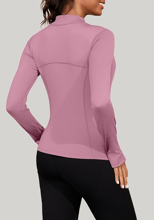Bosmeer Workout Jackets for Women Lightweight Zip Up Slim Fit Yoga Sportwear Stretchy Crooped Running Jacket with Thumb Holes
