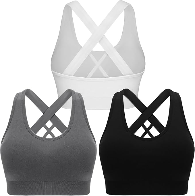 Double Couple Sports Bras for Women Padded High Impact Seamless Criss Cross Back Workout Tops Gym Activewear Bra Large
