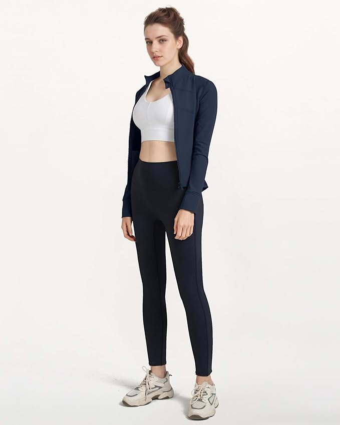Gacaky Women's Slim Fit Workout Running Track Jackets Full Zip-up Yoga Athletic Jacket with Thumb Holes