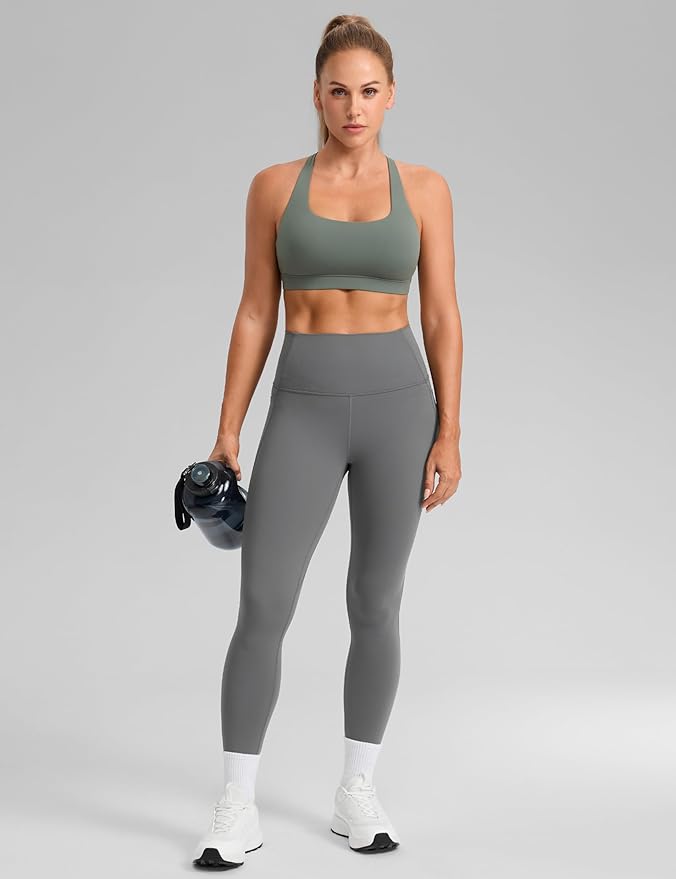 CRZ YOGA Butterbreeze Square Neck Sports Bras for Women - Strappy Thin Straps Workout Traning Padded Gym Halter Cami Top