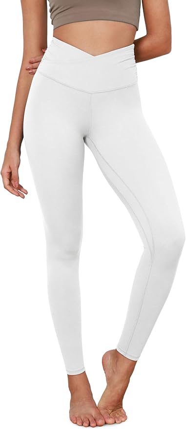 ODODOS Women's Cross Waist Yoga Leggings with Inner Pocket, 23"/25"/28" Gathered Crossover Workout Yoga Pants
