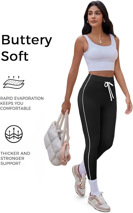 Aoysky Womens Buttery Soft High Waisted Drawstring Leggings 25'' Workout Running Gym Athletic Yoga Pants