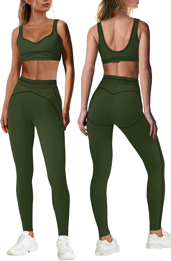 Nirovien Womens 2 Piece Workout Sets Athletic Yoga Sets Pilates Gym Outfits Butt Lifting Leggings and Sports Bra