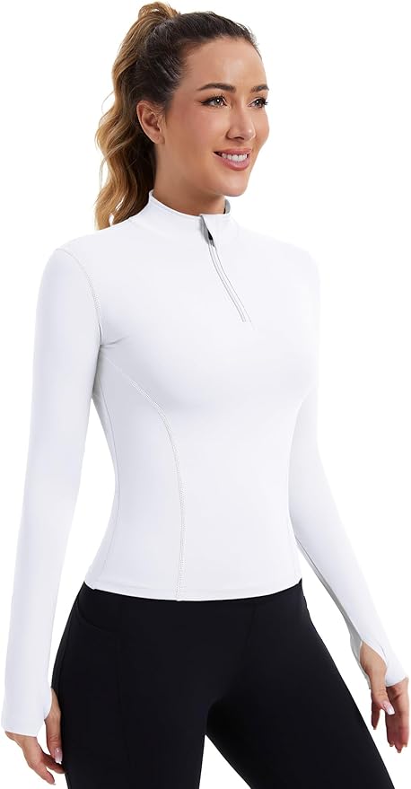 ZHENWEI Womens Workout Tops Long Sleeve Quarter Zip Pullover Quick Dry Golf Shirt Athletic Slim Fit Crop Yoga Gym Tops