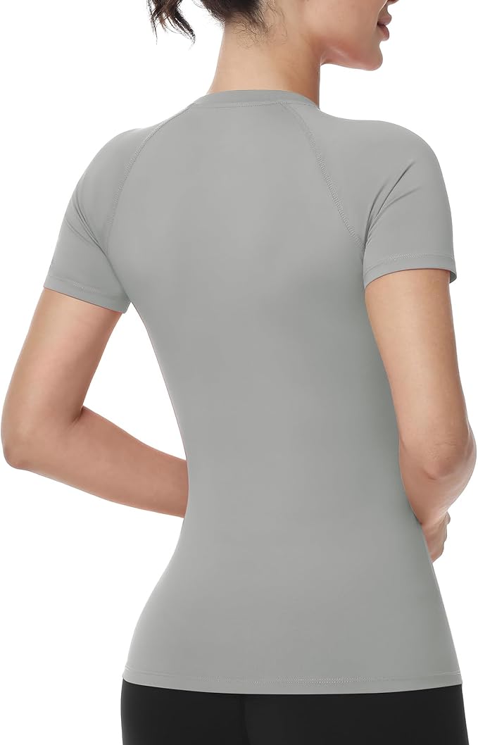 Runhit Compression Shirt Women Short Sleeve Workout Tops Athletic Gym Moisture Wicking T-Shirt Running Yoga Base Layer