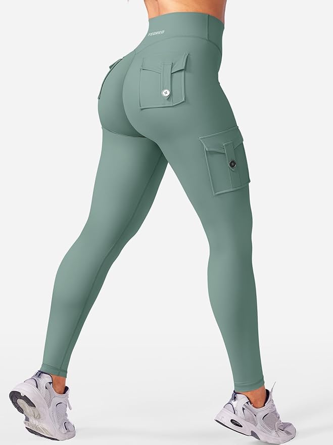 YEOREO CoreFlex Workout Cargo Leggings with Pockets for Women Hidden Scrunch Butt Lifting Leggings Gym Yoga Pants