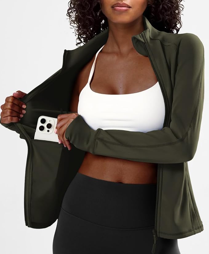 Waitfairy Zip Up Jackets for Women Yoga Gym Top Running Workout Jackets for Woman Track Jacket Women with Thumb Holes