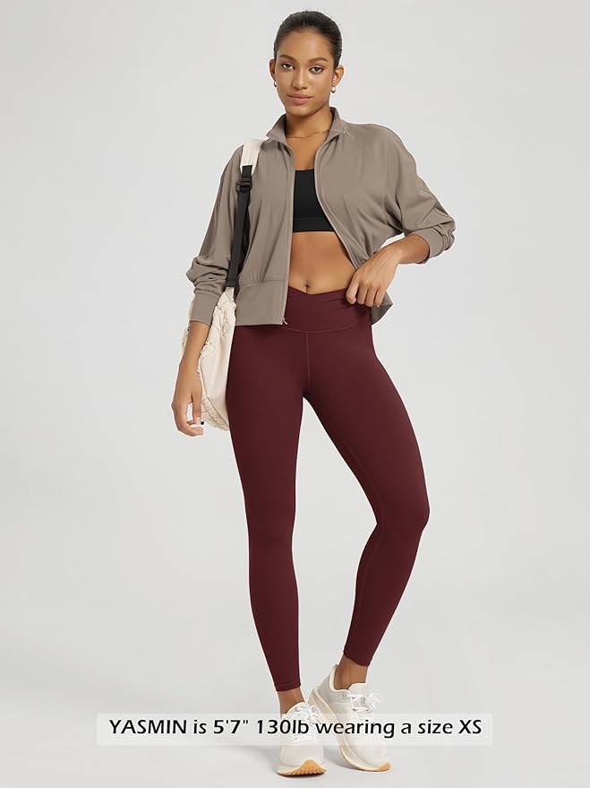 ODODOS Women's Cross Waist Yoga Leggings with Inner Pocket, 23"/25"/28" Gathered Crossover Workout Yoga Pants
