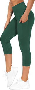 THE GYM PEOPLE Thick High Waist Capris Yoga Pants with Pockets, Tummy Control Workout Running Yoga Leggings for Women