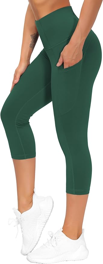 THE GYM PEOPLE Thick High Waist Capris Yoga Pants with Pockets, Tummy Control Workout Running Yoga Leggings for Women