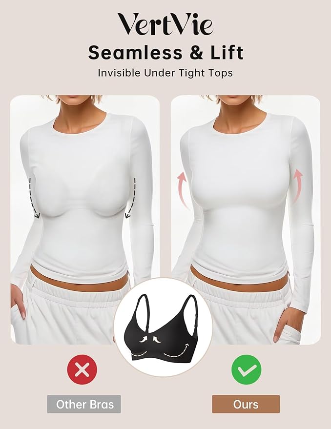 Vertvie Womens Seamless Jelly Bras No Underwire Comfort Push Up Bras Buttery Soft Wireless Bralette Full Coverage Sports Bra