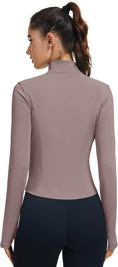 LOMON Women's Athletic Jackets Cropped Long Sleeve Workout Tops Yoga Zip Up Jackets Gym Tops Golf Shirts