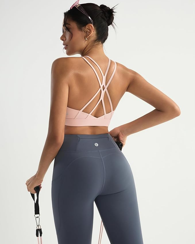 RUNNING GIRL Sports Bras for Women,Strappy Crisscross Back Padded Low Impact Running Sports Bra with Removable Cups