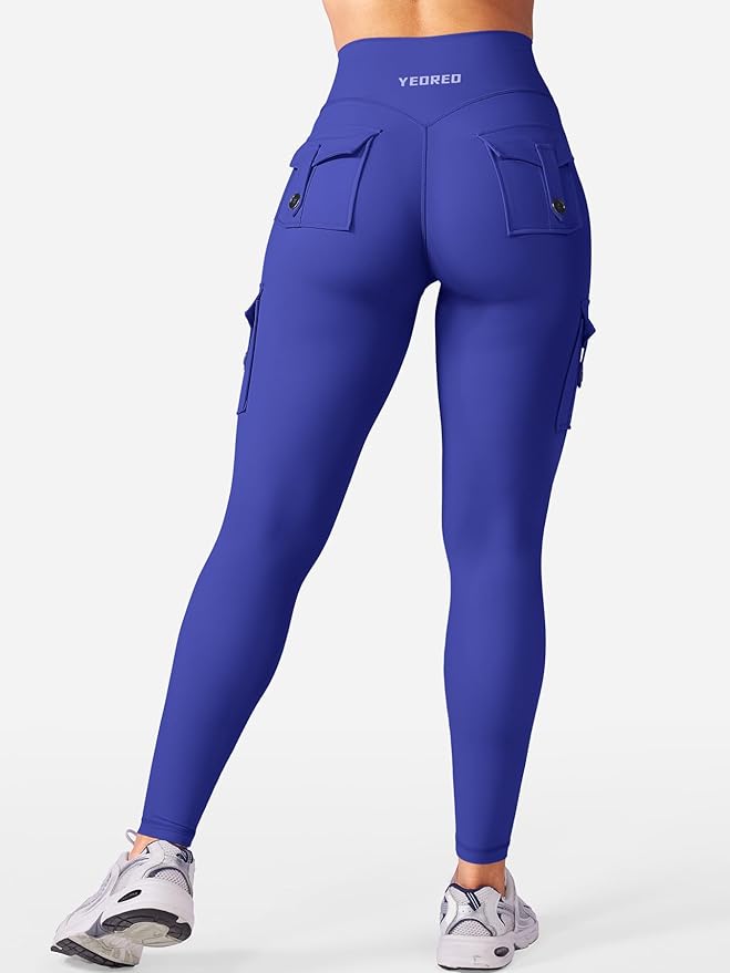 YEOREO CoreFlex Workout Cargo Leggings with Pockets for Women Hidden Scrunch Butt Lifting Leggings Gym Yoga Pants