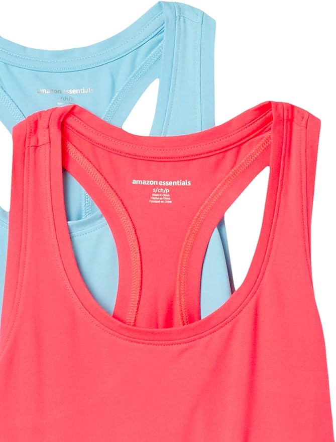 Amazon Essentials Women's Active Quick Dry Tech Stretch Racerback Scoop Neck Tank Top, Multipacks