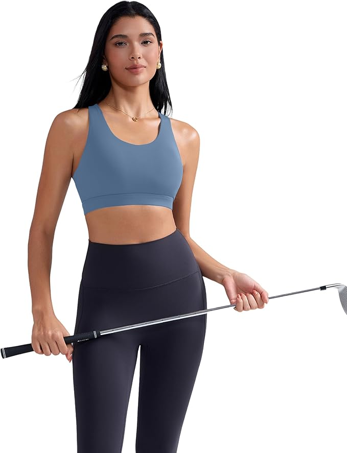 RUNNING GIRL Sports Bras for Women,Padded Strappy Sports Bras Criss-Cross Back Medium Support Sports Bras with Removable Cups