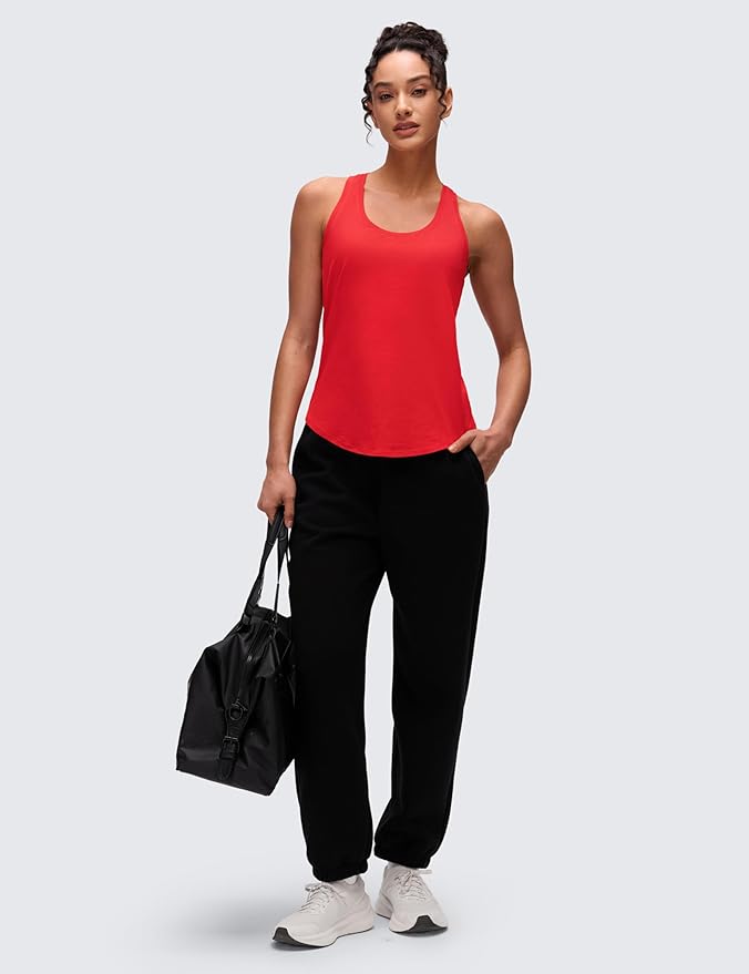 CRZ YOGA Pima Cotton Racerback Tank Tops for Women - Workout Athletic Casual Soft Scoop Neck Sleeveless Shirts
