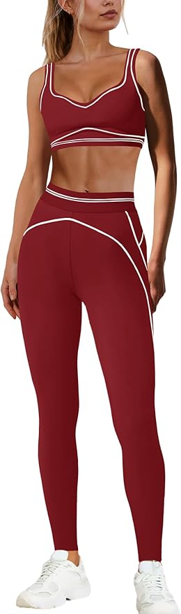 Nirovien Womens 2 Piece Workout Sets Athletic Yoga Sets Pilates Gym Outfits Butt Lifting Leggings and Sports Bra