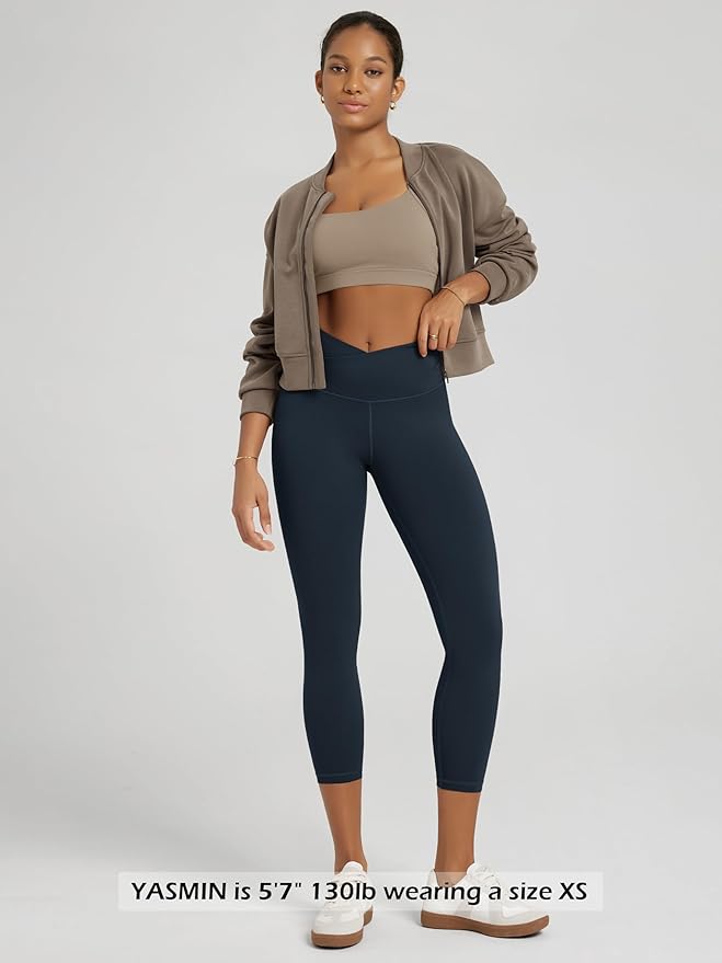 ODODOS Women's Cross Waist Yoga Leggings with Inner Pocket, 23"/25"/28" Gathered Crossover Workout Yoga Pants