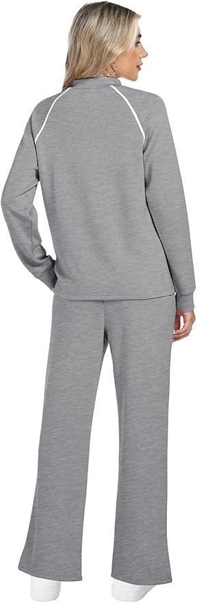 WIHOLL Lounge Sets for Women 2 Piece Fall Outfits 2025 Wide Leg Pant Matching Sets Womens Clothing