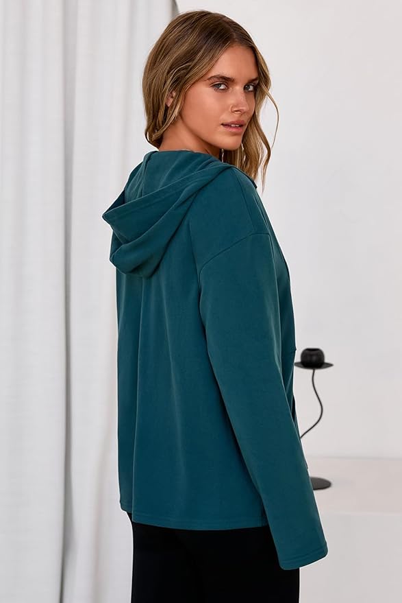 Dokotoo Hoodies for Women Soft Fleece Half Zip Up Hoodie Long Sleeve Casual Pullover Oversized Sweatshirt Hooded Tops
