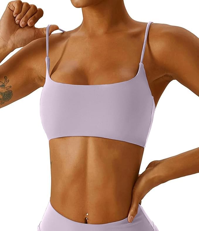 Comper Women's Sports Bra with Thin Straps Stretchy Wirefree Workout Bras Lightweight Workouts Bralette with Removable Pads