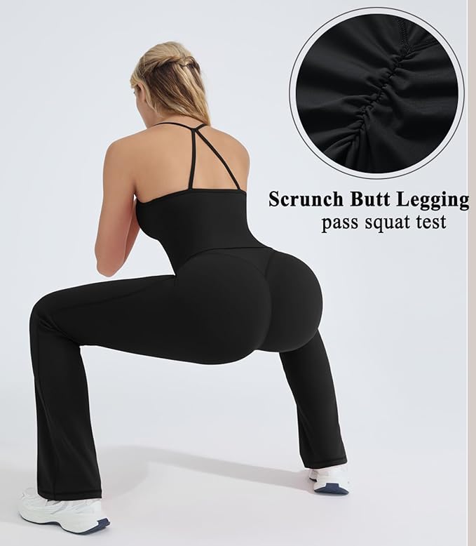 OMKAGI 2 Piece Workout Sets for Women Padded Tank Tops Flare Leggings Pilates Outfits
