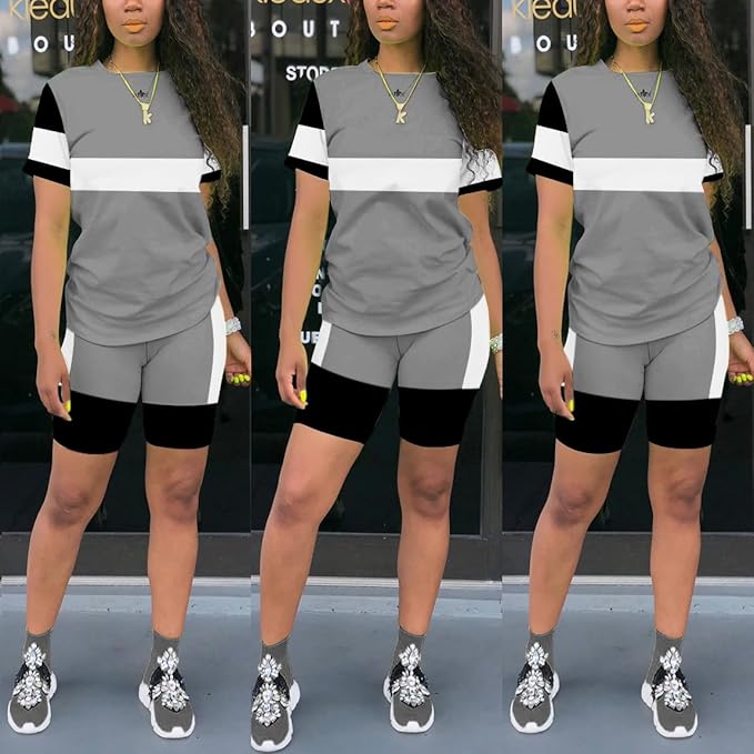 KINIKO Women's 2 Piece Casual Fashion Sports Solid Color Suit short Sleeve top and Pants Set Sweatshirt