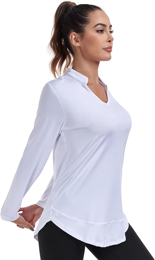 Absttith Women's Long Sleeve Workout Shirts Running Yoga Tops Athletic V Neck Sport Tee Side Split
