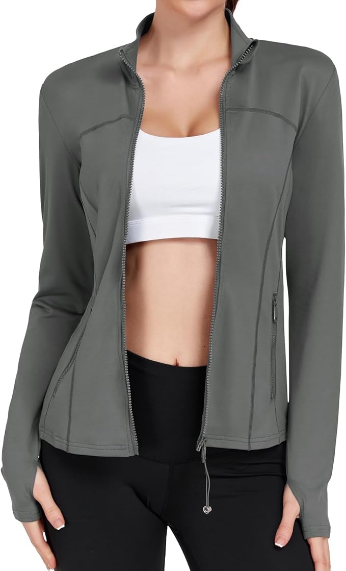 Women's Workout Jackets Full Zip Running Yoga Jackets Lightweight Athletic Clothes with Thumb Holes