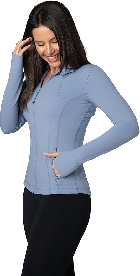 90 Degree By Reflex Full Zip Running Track Jacket Lightweight Athletic Slim Fit Jacket with Thumbholes