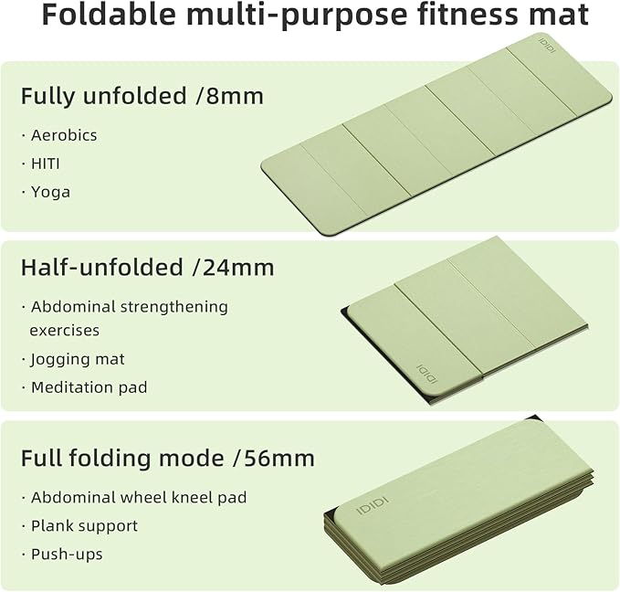 Foldable Yoga Mat Extra Thick 0.32 Inches-SGS Certified POE Material Exercise Mat, Non-Slip Design Fitness Mats, Multi-Purpose Workout Mats For Studio or Home Use