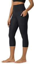 ODODOS Women's High Waisted Yoga Capris with Pockets, Tummy Control Non See Through Workout Athletic Running Capri Leggings