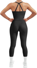 SUUKSESS Women 2 Piece Workout Sets Compression Tummy Control Leggings with Pockets Halter Built in Bra Tank Tops
