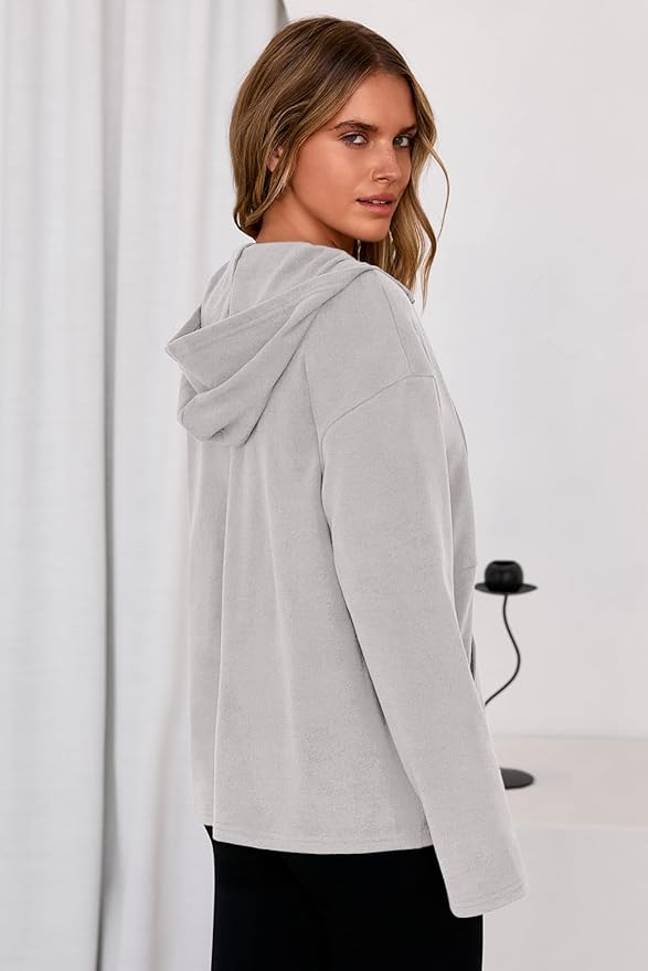 Dokotoo Hoodies for Women Soft Fleece Half Zip Up Hoodie Long Sleeve Casual Pullover Oversized Sweatshirt Hooded Tops