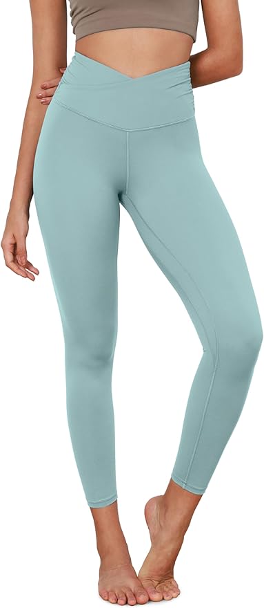 ODODOS Women's Cross Waist Yoga Leggings with Inner Pocket, 23"/25"/28" Gathered Crossover Workout Yoga Pants