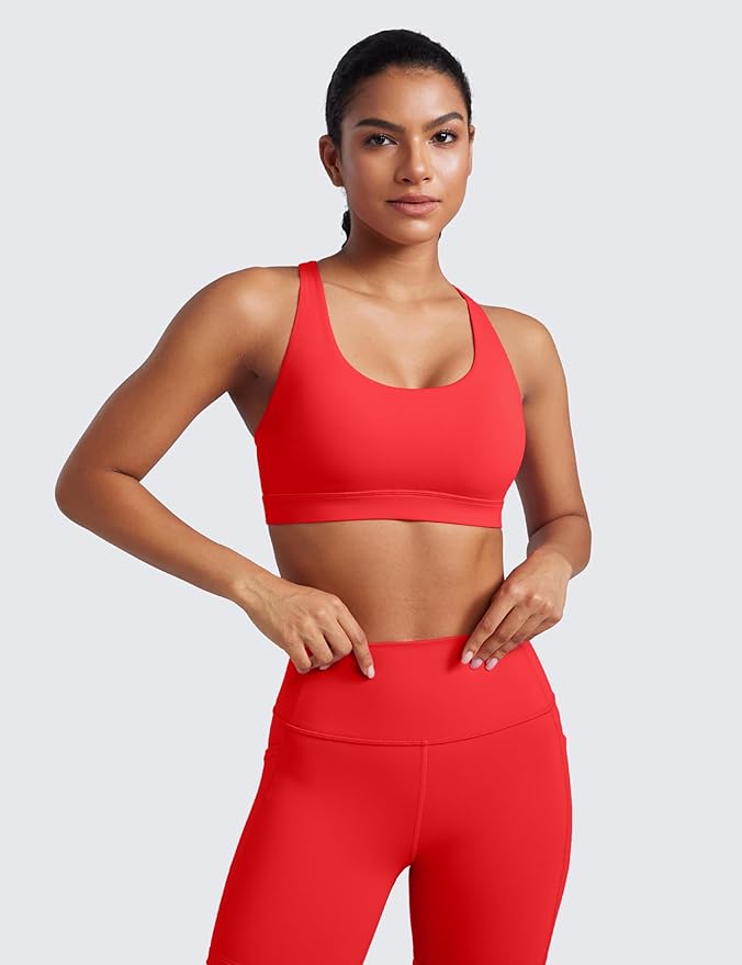 CRZ YOGA Naked Feeling Strappy Padded Sports Bras for Women - Fitness Workout Top Criss Cross Back Yoga Cami